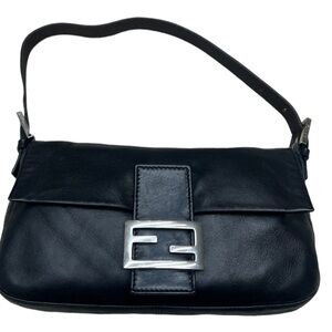 Iconic FENDI Black Leather Baguette Bag - Red Lining